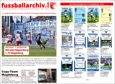 Programmheft zum DFB-Pokalspiel JahnFCM Titelseite und Programmheftseite